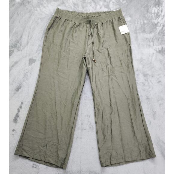 NEW Classic Concepts Pants Womens 2X Green Pull On Wide Leg Drawstring Flowy - Picture 1 of 11